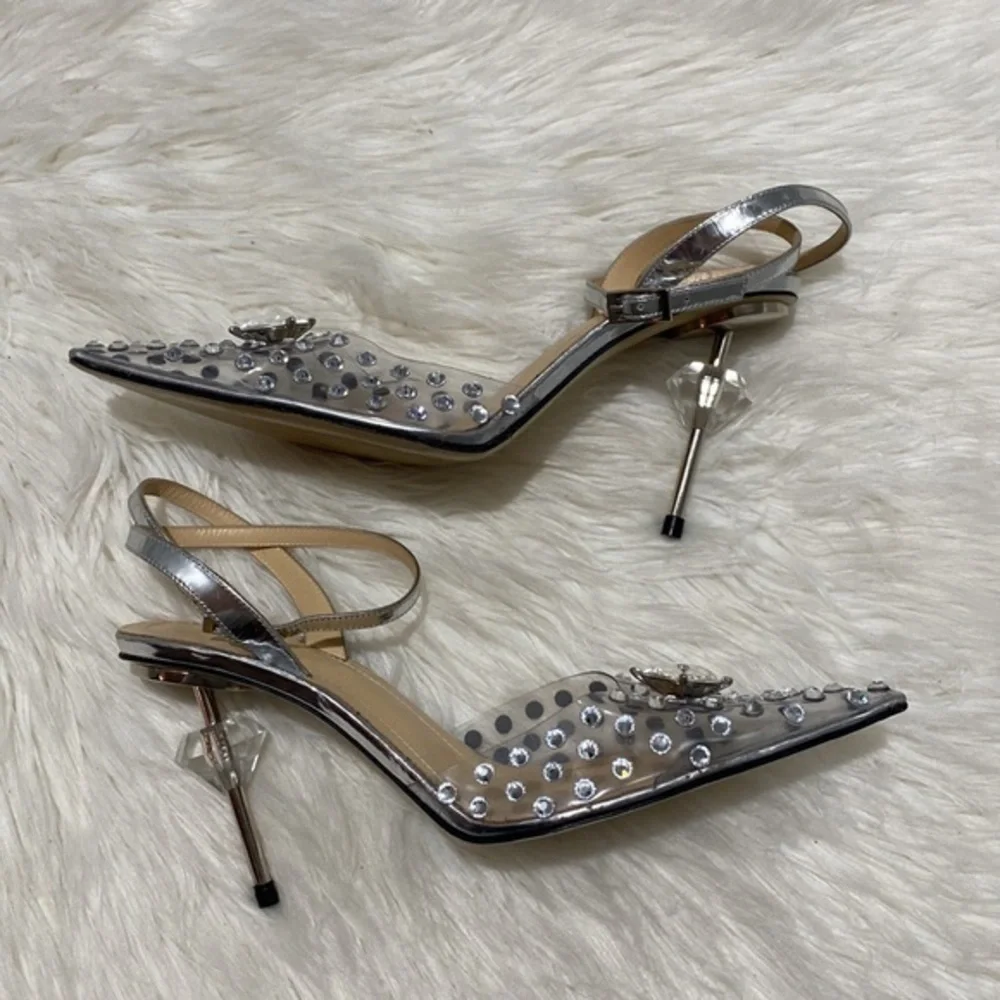 Mach and Mach‎ Crystal Embellished Clear Ankle Strap pump